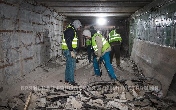 Рабочие демонтируют асфальт и старую плитку в подземном переходе Брянска 