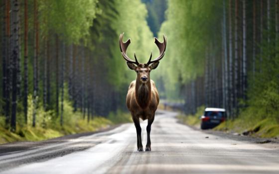 Автомобиль сбил лося на брянской трассе