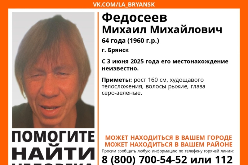 64-летний мужчина пропал в Брянске