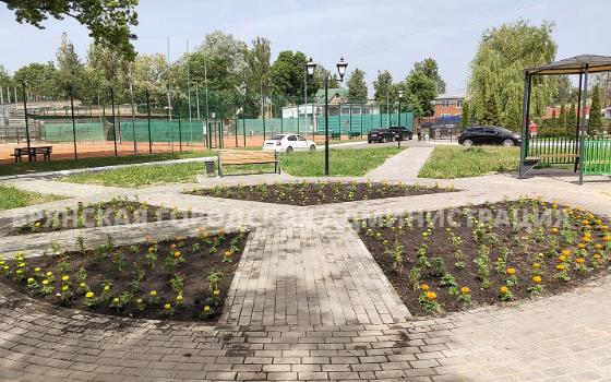 В Пушкинском парке в Брянске студенты посадили цветы на новой клумбе