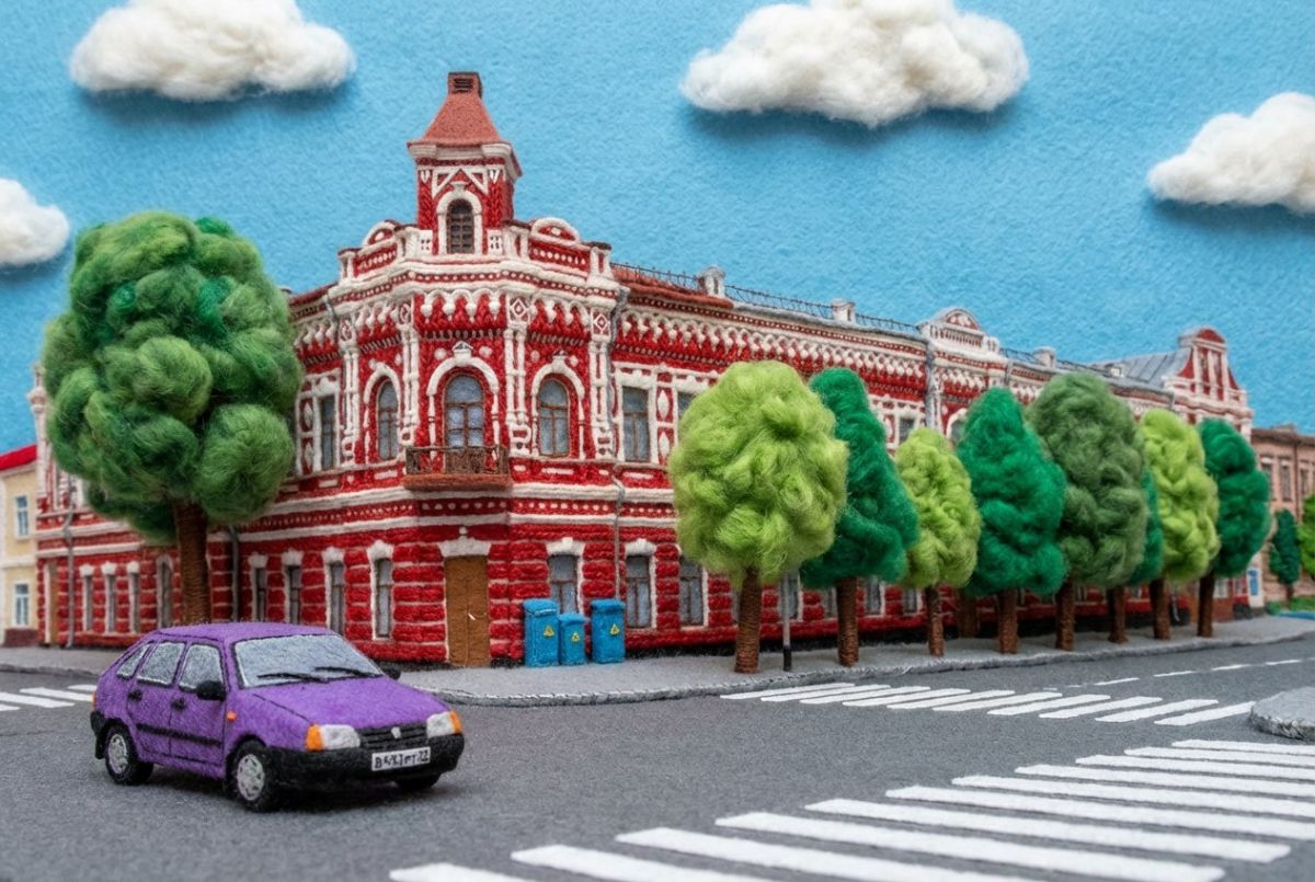 Брянск «связали». Как ИИ превратил город в арт-объект из пряжи